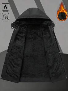 Manfinity Homme Herren einfarbige Kapuzen-Reißverschluss-Jacke mit Thermofutter, Herbst/Winter, für den täglichen Freizeitbereich, Wochenendausflüge, Outdoor-Aktivitäten, Reisen, entspannte Arbeitsumgebungen oder halbformelle Anlässe, Geschenk für Freund/Ehemann, Jahrestags-Geschenk - Schwarz - Übersicht 8