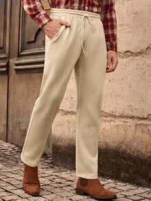 HIMLAND 男士休闲纯色抽绳腰口袋直筒裤