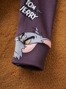 TOM & JERRY X SHEIN 2pcs Baby Boy Cartoon Graphic Crew Neck Long Sleeve Top And Pants Knit Casual Snug Fit Pajama Set