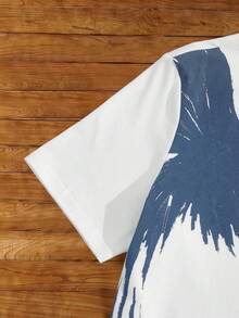 Manfinity NXTstreet 2 件套男士休闲针织鹰印花贴身短袖 T 恤和中腰抽绳踝长裤运动服夏季服装，适合日常穿着，舒适服装 - 黑與白 - 查看 5