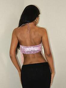 EgrlEra Women's Rhinestone Fishnet Sexy Top, Suitable For Holiday Parties And Carnivals - Baby Pink - View 2