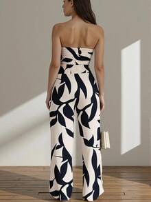 INAWLY 2 Pieces Loose Jumpsuit Set With Bandeau Top And Wide Leg Pants, Casual Vacation