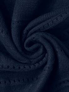 EMERY ROSE Áo len dệt kim dáng rộng trễ vai màu trơn đơn giản, thu/đông - Màu xanh hải quân - Xem 5