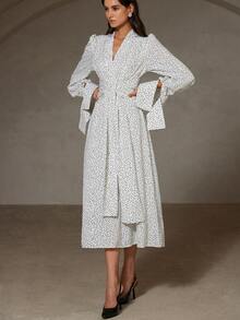 Aveloria Rosie Vestido de manga larga con cintura anudada y estampado de puntos de agua aleatorio, de estilo europeo y americano, para otoño/invierno