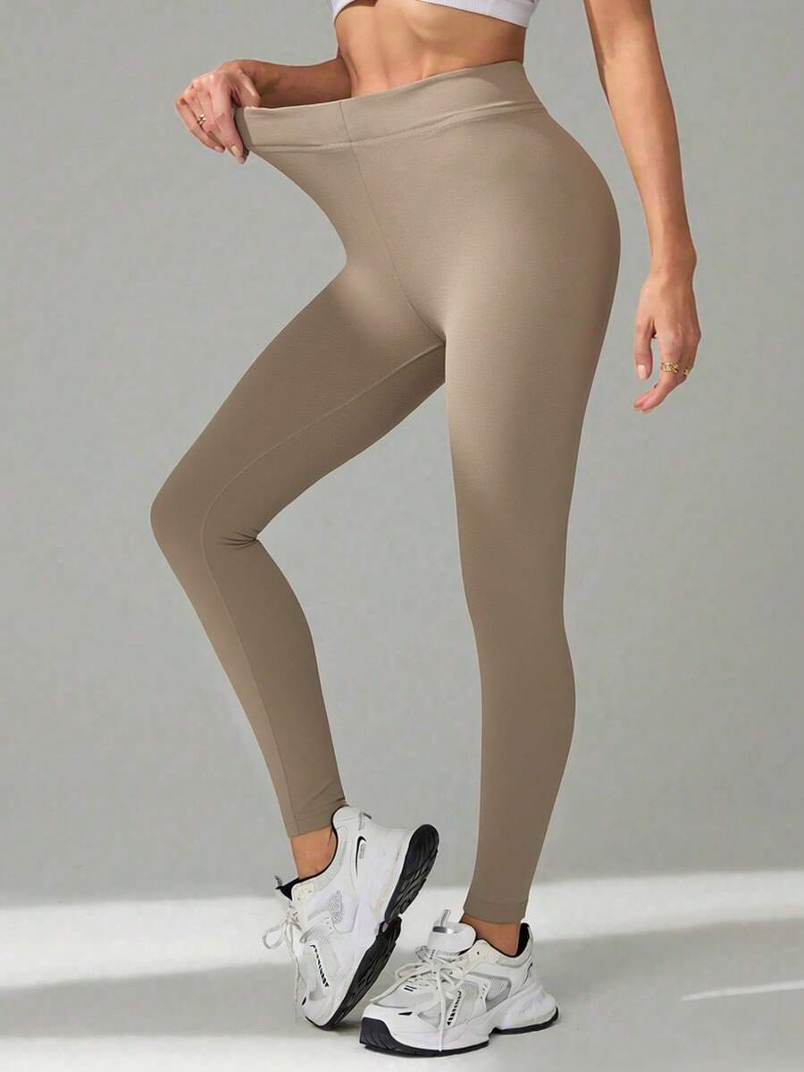 SHEIN Tall 1pc Solid High-Waisted Skinny Casual Leggings High Waist Leggings Brown Leggings Women Leggings Yoga Pants Sport Leggings Plain Leggings - Camel - View 1