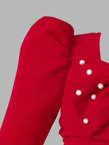 Elladie kids Mädchen rotes gestricktes Kleid mit Schleifen-Dekor und Perlen-Verzierung, modisch und elegant, geeignet für Pendeln, Zusammenkünfte, Partys und den täglichen Gebrauch