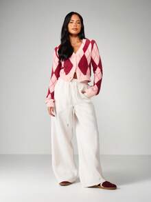 MISSGUIDED Wide Leg Drawstring Sweatpants With Bow Embroidered Pocket Detail For Loungewear Comfort - Apricot - View 3