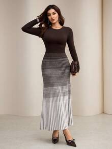 Modelyn Women's Elegant Commuter Color Block Knit Dress - Multicolor - View 6