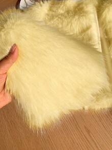 SHEIN Privé 秋冬大码女式仿皮草无领夹克 - 鵝黃色 - 查看 4