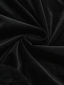 ROMWE Goth 哥特式圣诞派对流苏天鹅绒斗篷 - 黑色 - 查看 5