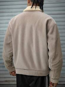 ROMWE MEN Casual Áo khoác nỉ giả da lộn có khóa kéo thường ngày dành cho nam, Thu/Đông - Xám - Xem 6
