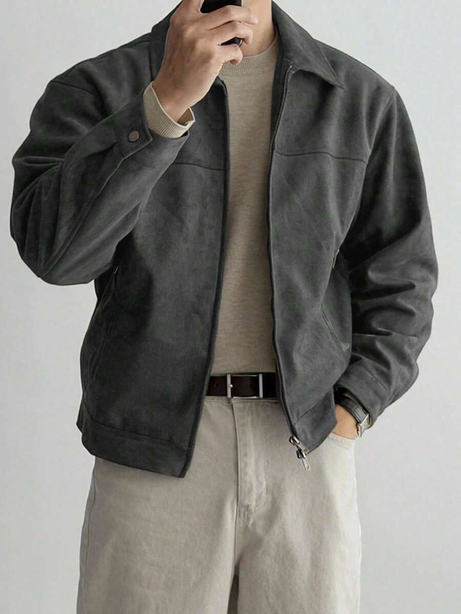 DAZY 男士纯灰色绒面羊毛夹克和外套，秋冬