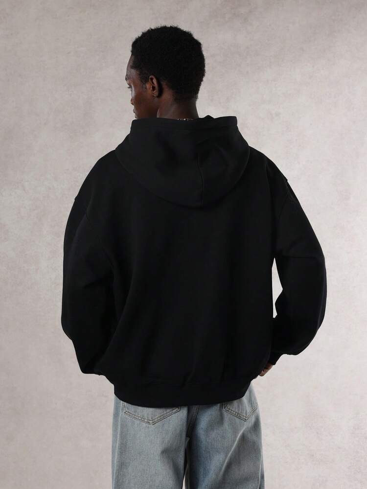 Men's Letter Embroidery Streetwear Style Short Hoodie, Thermal Lined, Autumn/Winter