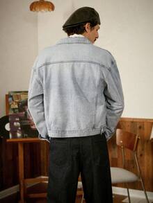 RivetRise 男士休闲水洗宽松牛仔夹克 - 淺色水洗藍 - 查看 4