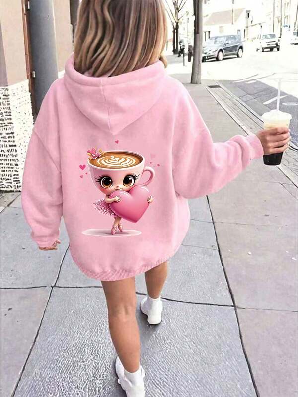 SHEIN Playful Pals Hanorac reversibil cu imprimeu balerină și dansatoare, stil casual pentru fete tinere, roz, potrivit pentru zi cu zi, activități în aer liber, sport și școală, toamnă/iarnă