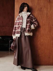 Uhlyne 女士高腰帆布腰带，配圆环扣装饰，喇叭形下摆设计，栗色和桑葚色，长裙，优雅的法式复古简约风格，适合休闲、正式、派对、下午茶、感恩节、圣诞节、秋冬 - 紫紅色 - 查看 5