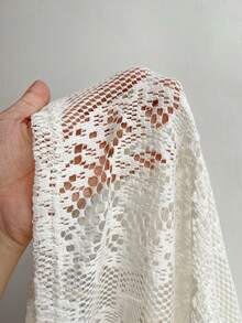 Rustia Women's Lace Knit Hollow Out Crochet Sheer Pullover Top - Apricot - View 9