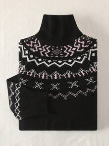 Chiquease Stylish Black High Neck Long Sleeve Knit Sweater - Black - View 3