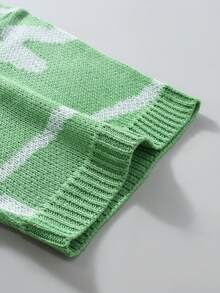 Manfinity Roghcode Men's Crew Neck Contrast Color Short Sleeve Casual Jacquard Knit Top - Green - View 3