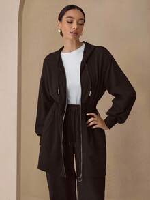 Slimming Zip-Up Hooded Casual Long Sleeve Fashion Jacket, Autumn/Winter - Chocolate Brown - View 7