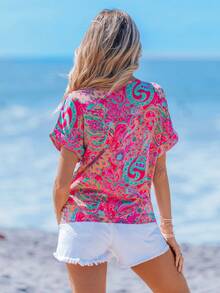 Sylviya Summer Peasant Paisley Printed Women's Casual Vacation Blouse With Dropped Shoulders Nashville Outfits Spring Clothes