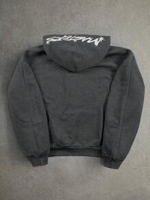 PAVTROS 男士简约印花长袖休闲连帽衫 - 深灰色 - 查看 2