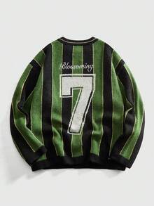 ROMWE MEN Men's Preppy Round Neck Embroidered Knit Sweater, Street Fashion - Green - View 2