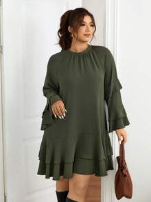 SHEIN Frenchy Plus Size Women Olive Green Bell Sleeve Casual/Work Wear Dress Plus Size Christmas