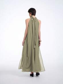 Aalyst Women's Solid Color Sleeveless Casual Long Dress With Pockets, Spring/Summer - Army Green - View 9