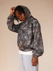 SUMWON Tween Boys Camo Windbreaker Jacket With Hood And Zip Closure Winter Fall Outdoor Casual Vacation - Multicolor - View 2