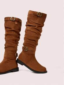 CUCCOO DOLLMOD Botas medianas para mujer, botas plisadas de moda delgadas y caídas, con suela gruesa - Marrón - Ver 7