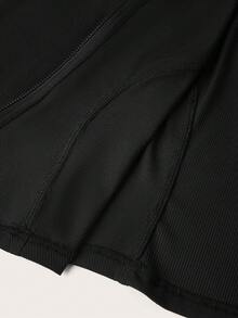 SHEIN EZwear 1件女士黑色罗纹针织开衫，适合秋季 - 黑色 - 查看 7