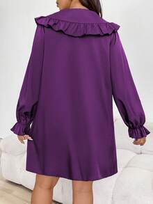 EMERY ROSE Plus Size Women's Elegant Romantic Cute Simple Solid Color Peter Pan Collar Ruffle Sleeve Loose Dress, Spring/Autumn - Purple - View 2