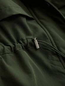 EMERY ROSE 大码女式保暖内衬拉链连帽长袖夹克，收腰设计，秋冬季温暖休闲通勤外套 - 軍綠色 - 查看 6