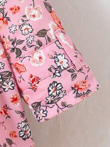 SHEIN Elladie kids 女童印花保暖连帽双排扣冬装外套，时尚休闲日常穿着 - 粉色 - 查看 7