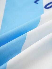 Joliand Joliand 1 件青少年男孩优雅都市清新蓝白条纹英文图案撞色口袋宽松圆领 T 恤，适合外出、聚会、海滩、夏季 - 彩色 - 查看 6