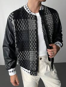 Manfinity Hypemode Men's Stand Collar Contrast Color Patchwork Zipper Long Sleeve Black Jacket,Windbreaker/Outdoor Windbreaker,Baggy,Winter Jacket - Multicolor - View 7