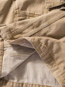 SHEIN 2pcs/Set Teen Y2k Girl Khaki Denim Cropped Jacket & Mini Skirt,Fall Clothes,Winter Clothes ,Street Wear,Back To School Clothes