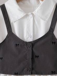 2pcs/Set Tween Girl Casual Sleeveless Top & Long Sleeve Dress Outfit, Suitable For Autumn Outings - White - View 4