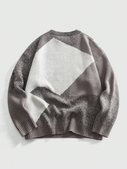 Street Life Men's Crew Neck Colorful Knit Sweater, Retro Streetwear