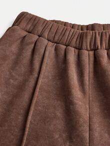 SHEIN Bộ 2 món áo nỉ cổ tròn tay dài rộng rãi, giặt axit, phong cách đường phố thường ngày cho bé gái tuổi teen và quần dài ống rộng xếp ly, bộ quần dài màu nâu cà phê cho bé gái tuổi teen, bộ đồ màu nâu, bộ đồ hai món thường ngày cho bé gái - Cà phê nâu - Xem 5