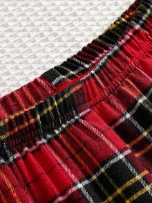 2 件套青少年男孩简约纯灰色长袖上衣和经典格子休闲裤家居服套装 - 彩色 - 查看 4