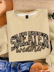 EMERY ROSE Plus Size Women's Sweater Weather Crew Neck Long Sleeve Sweatshirt Fall Sweatshirt, Retro Fall Crewneck, Cozy Sweater Weather, Fall Season