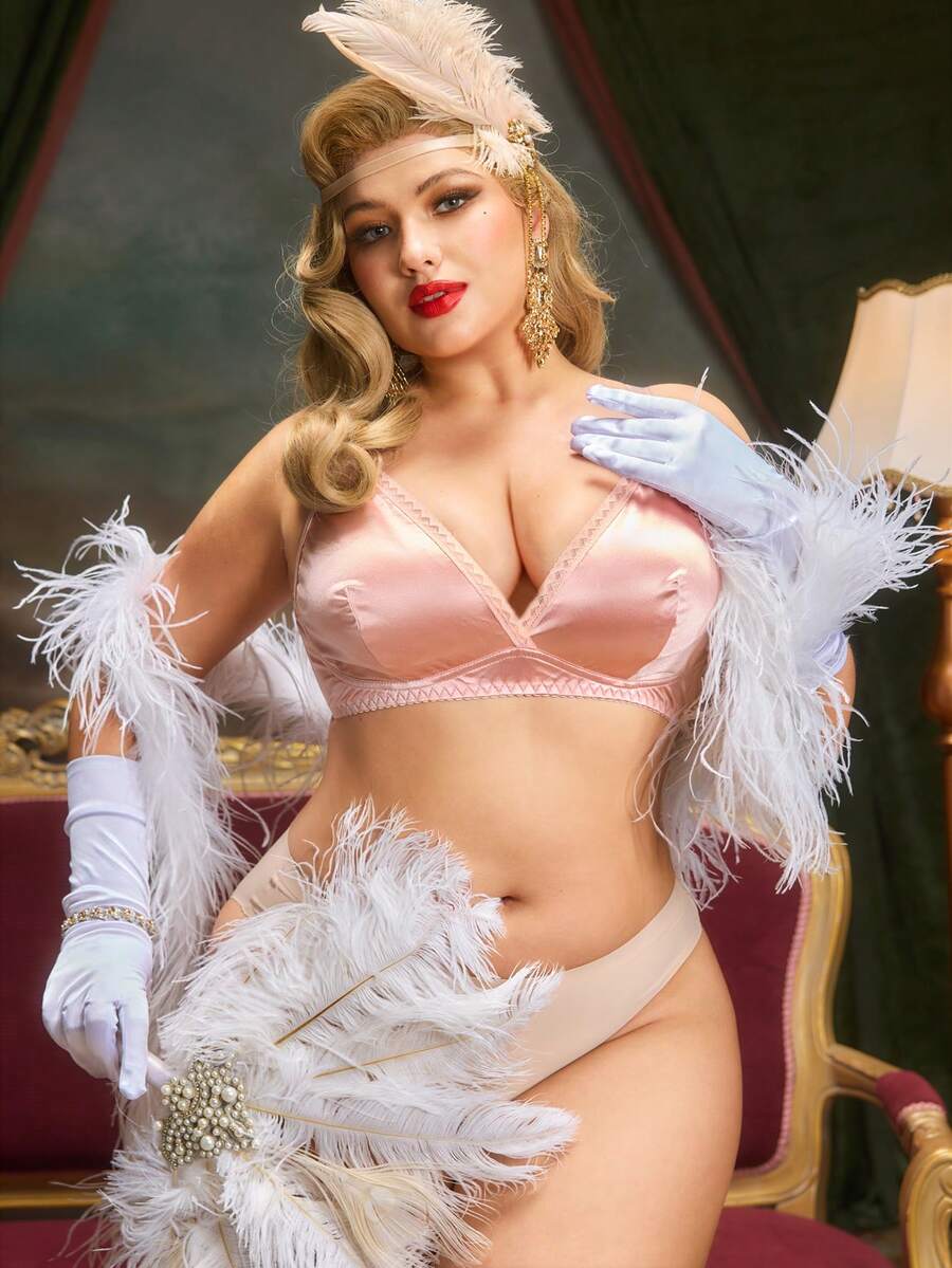 PinupPomp Plus Size Minimalist Solid Color Comfortable Wireless Bra - Dusty Pink - View 1