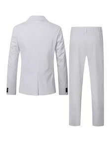 Calvornis Men's Simple Solid Color Jacket And Pants Suit, Party/Business Attire - White - View 3