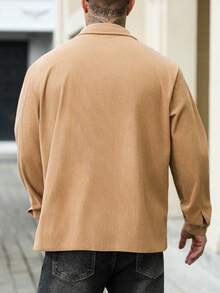 Manfinity Homme 大码男士纯色长袖单排扣休闲实用口袋夹克，秋冬 - 駝色 - 查看 2