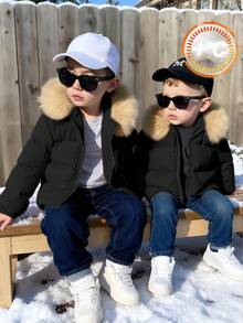 SHEIN Baby/Baby Boy/Girl Padded Coats, Fleece Tops, Thickened Winter Coats, Quilted Coats, Warm & Soft, Comfortable, Versatile, Casual, Suitable For Indoor, Outdoor, Daily Wear, Sports, Play, Party, Photo Shoot, Festival, Halloween, Christmas Baby Winter Jacket Baby Boy Jacket