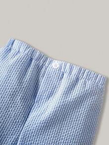 Joliand Joliand 1 Pc Baby Boy Light Blue Striped Outfit Set,Long Sleeve Shirt With Bow Decor & Pants,Elegant Summer Gentleman Dress Clothes For Wedding,Gathering - Blue and White - View 4