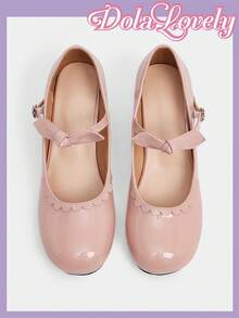 Dola Lovely Ballet Style Bow Round Toe PU Low Heel Casual Shoes - Pink - View 5
