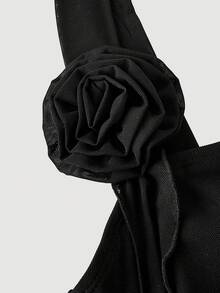 SHEIN MOD 黑色浪漫3D立体印花女式连衣裙，约会装，情人节装，新年连衣裙 - 黑色 - 查看 3